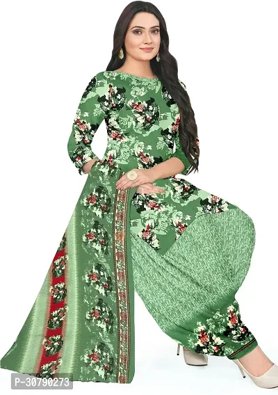 Elegant Green Crepe Printed Dress Material with Dupatta For Women-thumb0