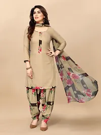 Elegant Beige Crepe Solid Dress Material with Dupatta For Women-thumb1