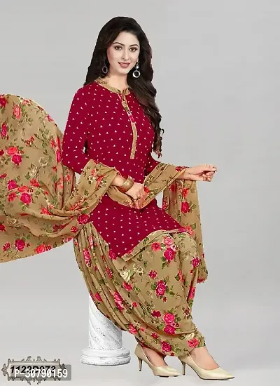 Elegant Red Crepe Printed Dress Material with Dupatta For Women-thumb0