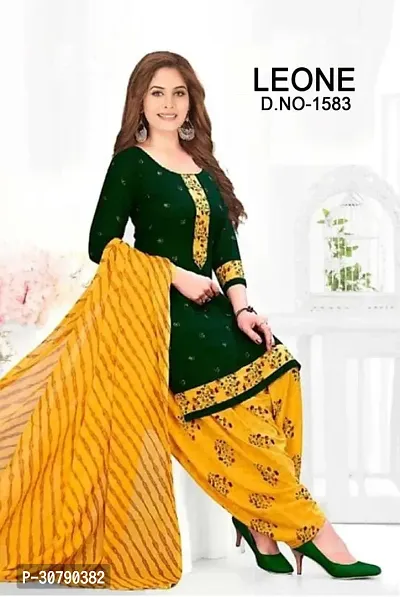 Elegant Green Crepe Printed Dress Material with Dupatta For Women-thumb0