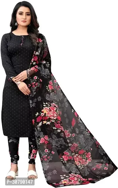 Elegant Black Crepe Printed Dress Material with Dupatta For Women-thumb2