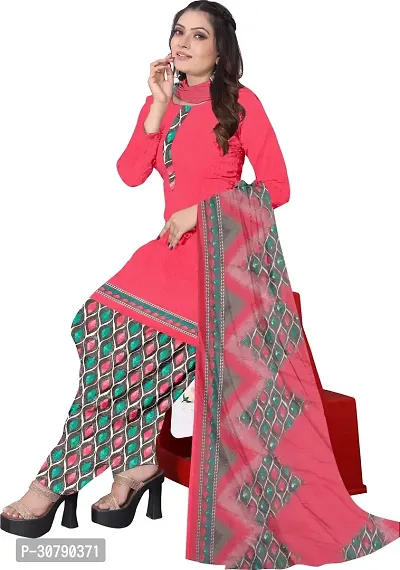 Elegant Pink Crepe Solid Dress Material with Dupatta For Women