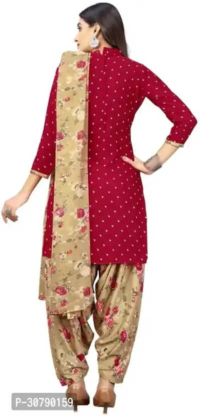 Elegant Red Crepe Printed Dress Material with Dupatta For Women-thumb2