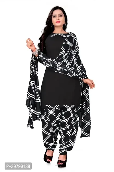 Elegant Black Crepe Checked Dress Material with Dupatta For Women-thumb3