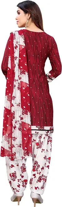 Elegant Maroon Crepe Printed Dress Material with Dupatta For Women-thumb1