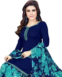 Elegant Blue Crepe Solid Dress Material with Dupatta For Women-thumb1