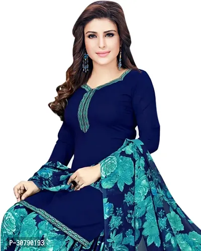 Elegant Blue Crepe Solid Dress Material with Dupatta For Women-thumb2