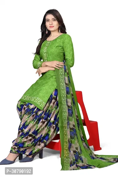 Elegant Green Crepe Printed Dress Material with Dupatta For Women-thumb0