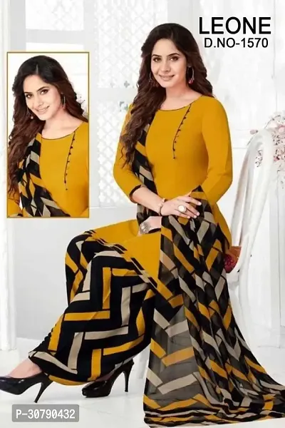 Elegant Yellow Crepe Solid Dress Material with Dupatta For Women-thumb0