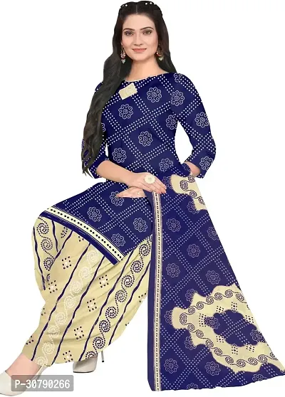 Elegant Blue Crepe Printed Dress Material with Dupatta For Women-thumb0