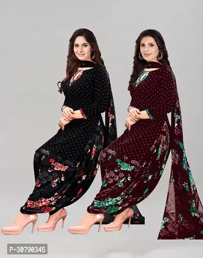 Elegant Multicoloured Crepe Printed Dress Material with Dupatta For Women Pack Of 2-thumb0