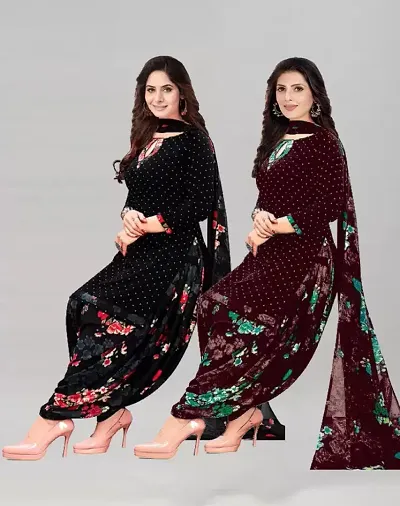 Elegant Crepe Dress Material with Dupatta For Women Pack Of 2