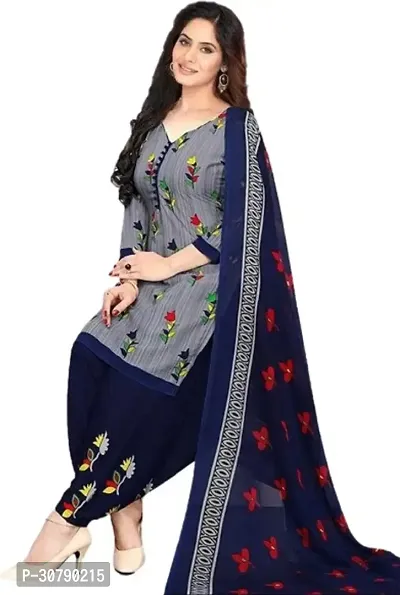 Elegant Grey Crepe Printed Dress Material with Dupatta For Women-thumb0