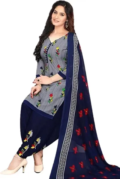 Elegant Crepe Dress Material with Dupatta For Women