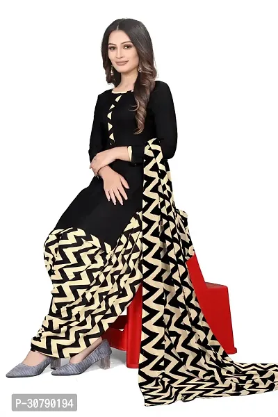 Elegant Black Crepe Solid Dress Material with Dupatta For Women-thumb0