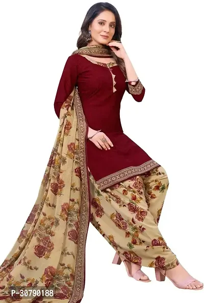 Elegant Red Crepe Printed Dress Material with Dupatta For Women-thumb0