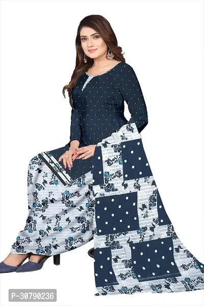 Elegant Blue Crepe Printed Dress Material with Dupatta For Women-thumb0