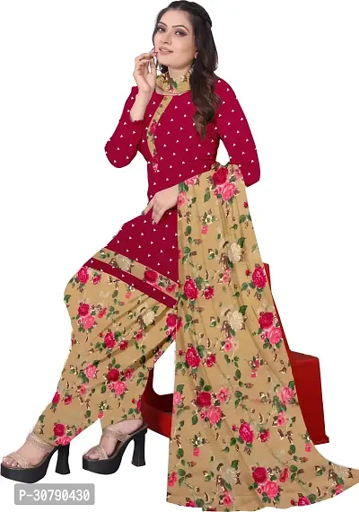 Elegant Red Crepe Printed Dress Material with Dupatta For Women-thumb0