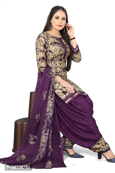 Elegant Purple Crepe Printed Dress Material with Dupatta For Women