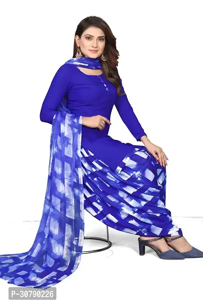 Elegant Blue Crepe Solid Dress Material with Dupatta For Women-thumb0