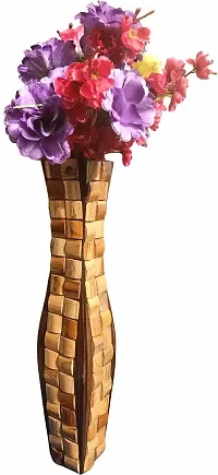 Wooden Flower Vase With Beautiful Big Square Surai Design (24 Inch)-thumb1
