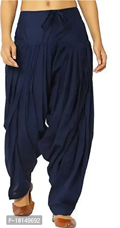 Caaspy Women's Cotton Plain Semi Patiala Salwar Patiala Pants Cotton Patiala (Size: Free Size, Length: 41 Inches) (Cotton, Navy Blue)