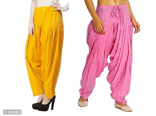 Caaspy Women's Cotton Plain Semi Patiala Salwar Patiala Pants Cotton Patiala Combo (Size: Free Size, Length: 41 Inches) (Mustard Yellow Combo) (Mustard Yellow & Baby Pink)