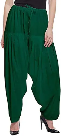 Caaspy Women's Cotton Plain Semi Patiala Salwar Patiala Pants Cotton Patiala Combo (Size: Free Size, Length: 41 Inches) (Dark Green Combo) (Dark Green & Red)-thumb1