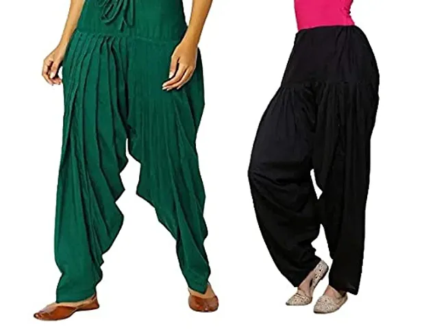 Women's Traditional Semi Patiala Salwar Combo with Dupatta || Women's Patiala Pant with duppata Set (Color - & Pink, Size Free Size)