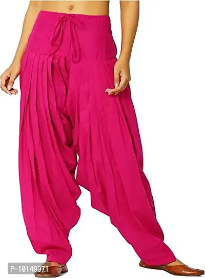 Caaspy Women's Cotton Plain Semi Patiala Salwar Patiala Pants Cotton Patiala Combo (Size: Free Size, Length: 41 Inches) (Black Combo) (Black & Pink)-thumb4