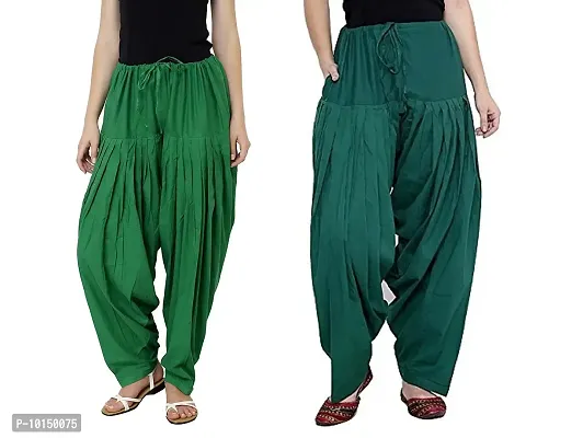 Caaspy Women's Cotton Plain Semi Patiala Salwar Patiala Pants Cotton Patiala Combo (Size: Free Size, Length: 41 Inches) (Green Combo) (Green  Rama Green)-thumb0