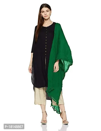 Caaspy Cotton Dupatta Plain Dupatta Cotton Plain Dupatta Solid Dupatta Sacarf For Women Chunni For Women Dupatta For Women (Length: 2.25 Meter, Width: 1 Meter) (Dark Green & Black Dupatta)-thumb2