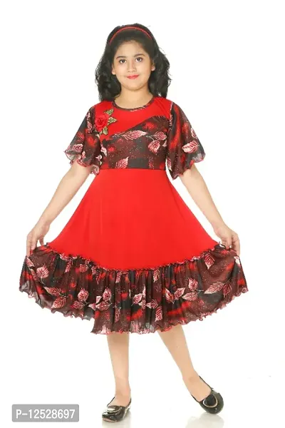 Red printed self designed frocks for girls-thumb0