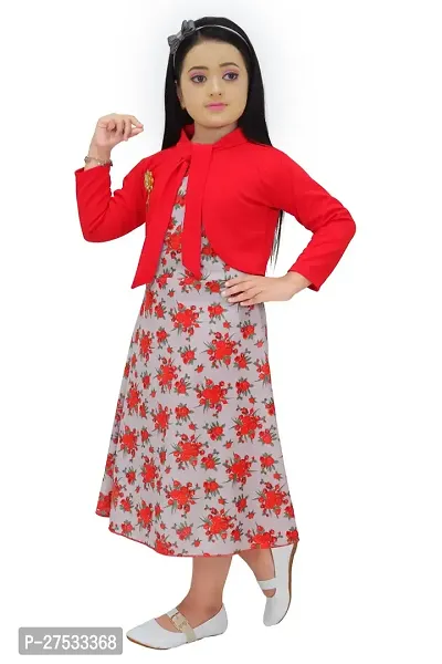Fancy Red Floral Printed Frock For Girls-thumb5