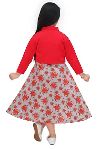 Fancy Red Floral Printed Frock For Girls-thumb1