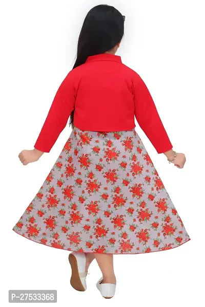 Fancy Red Floral Printed Frock For Girls-thumb2