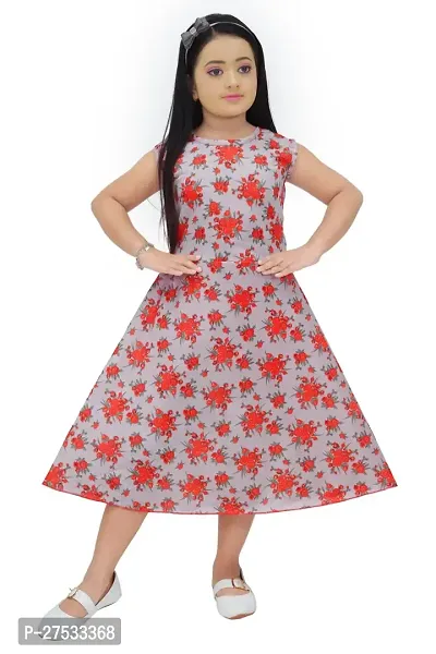 Fancy Red Floral Printed Frock For Girls-thumb3