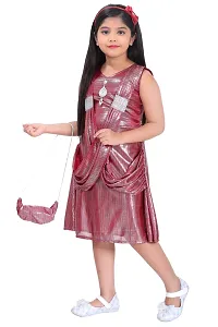 Stylish Maroon Cotton Spandex Partywear Dress For Girls-thumb2