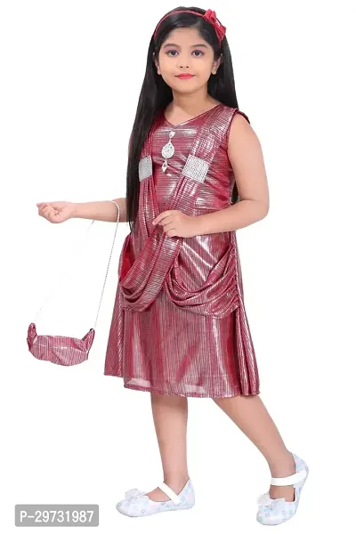 Stylish Maroon Cotton Spandex Partywear Dress For Girls-thumb3