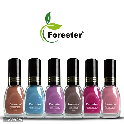 Forester Color Rich Toxic Free Perfection Shine Nail Polish Set of 6 Coral, Mischievous Mint, Bright Plum, Dark Nude, Nude, ETC  - 6 ML