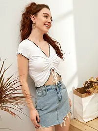 Elegant White Polyester Solid Crop Length Top For Women-thumb2