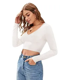 Elegant White Polyester Solid Crop Length Top For Women-thumb1