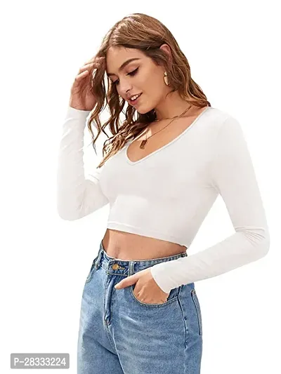 Elegant White Polyester Solid Crop Length Top For Women-thumb2