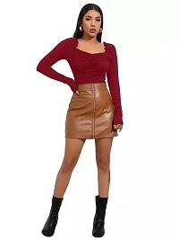 Elegant Maroon Polyester Solid Crop Length Top For Women-thumb3