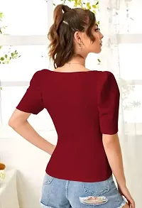 Elegant Maroon Polyester Solid Regular Length Top For Women-thumb1