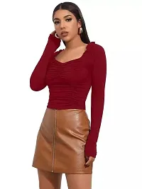 Beauty Board Women's Satin Western Polyester Modern Fit Long Sleeve Square Neck Solid Striped Short Length Stylish Regular Designer Top (VT 15_1114_Maroon_X-Large)-thumb2