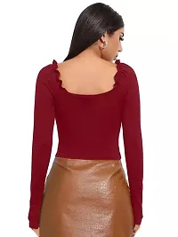 Elegant Maroon Polyester Solid Crop Length Top For Women-thumb1