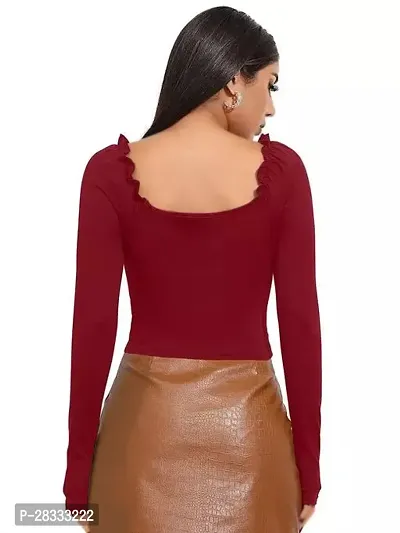 Elegant Maroon Polyester Solid Crop Length Top For Women-thumb2