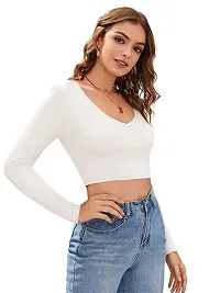 Elegant White Polyester Solid Crop Length Top For Women-thumb3