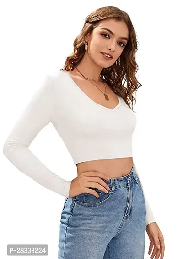 Elegant White Polyester Solid Crop Length Top For Women-thumb4